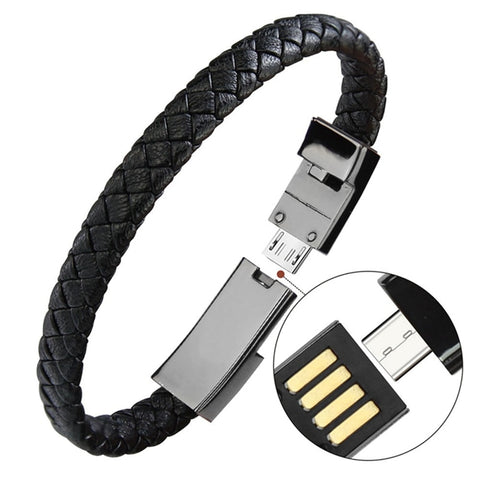Portable Leather Bracelet Mini Micro USB Charging Cable IOS / Android